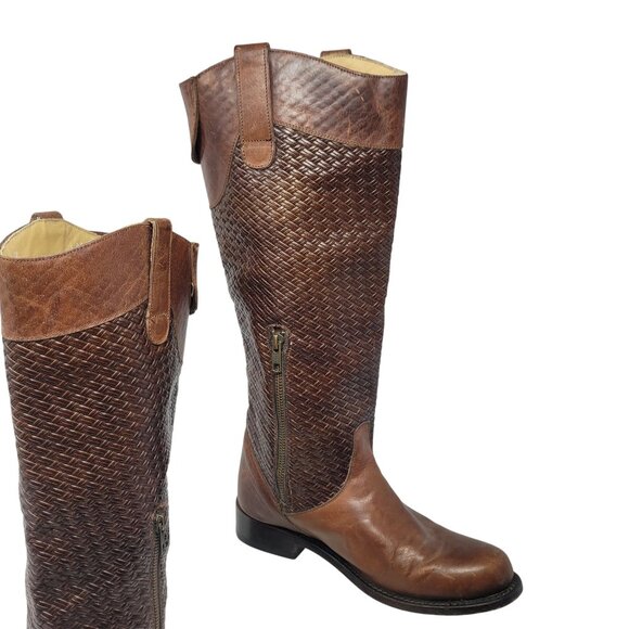 Vtg Stetson‎ Knee-High Brown Woven Leather Equestrian Boots Sz 8.5 Handmade - Picture 11 of 16